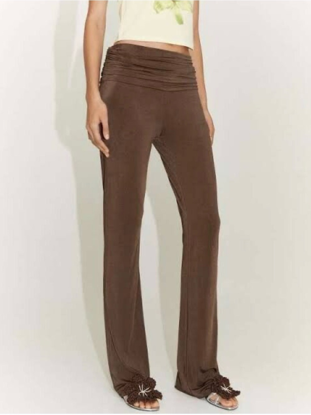 SIEDRES x mango Brown Ruched-Waist Wide-Leg Pants